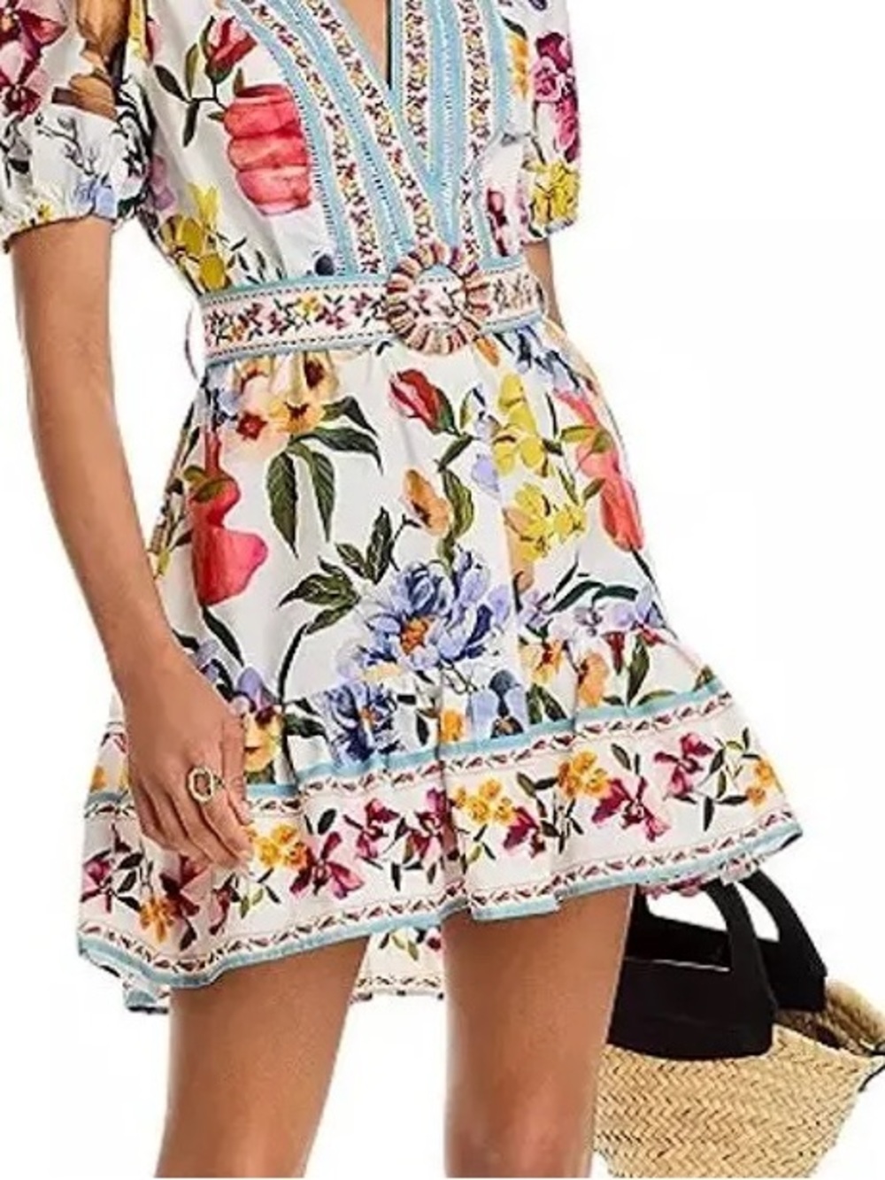 FARM Rio White Floral Mini Dress with Pink, Yellow & Blue Blooms - Picture 5 of 11